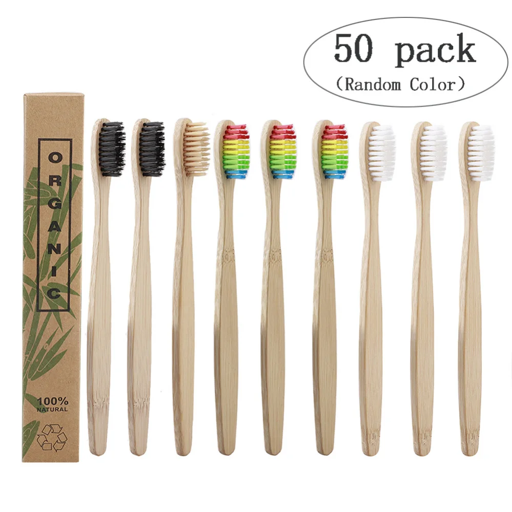 50 Pack Natural Bamboo Toothbrush Wood Toothbrushes Soft Bristles Capitellum Fiber Teeth brush Eco Friendly Oral 4