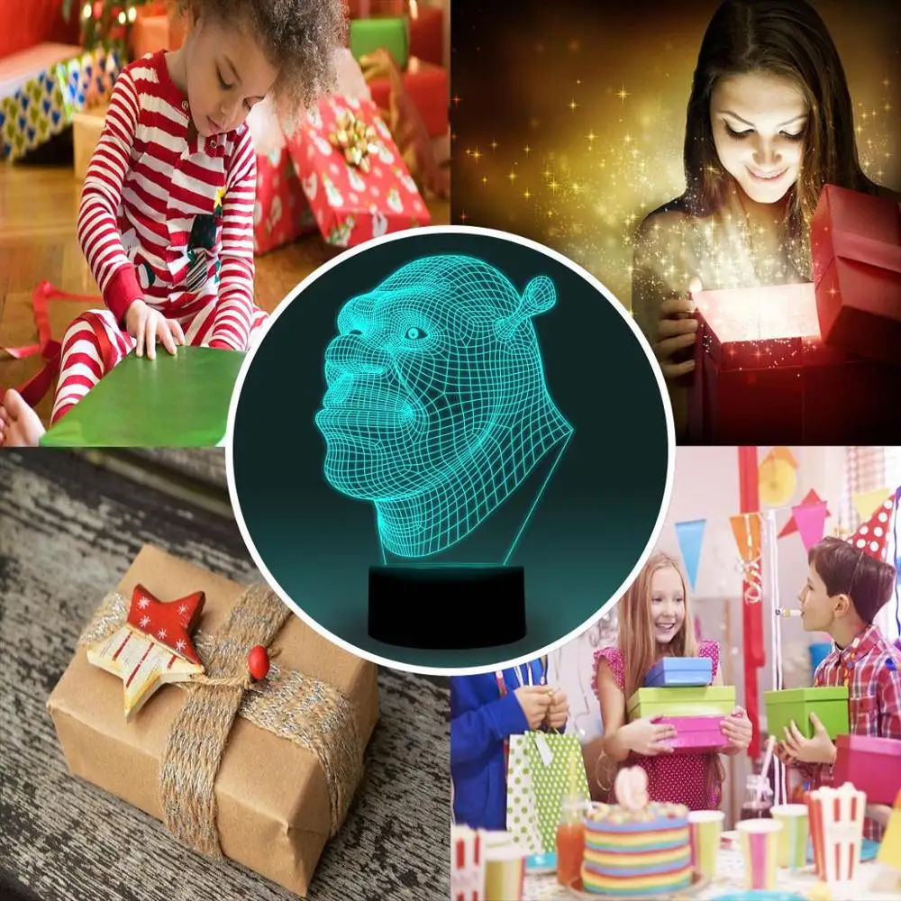 NiteApps 3D Shrek ночник настольная лампа Иллюзия подарок на день рождения приложение/сенсорное управление