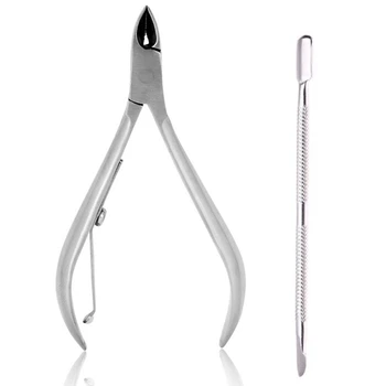 

1Pcs Stainless Steel Single Spring Screw Cuticle Tong & 1Pcs Stainless Steel Nail Cuticle Remover Spoon Pusher 12Cm