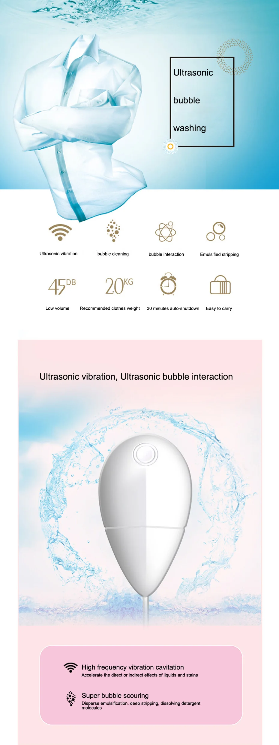 Mini Ultrasonic Vibration Washing Machine Ultrasound Laundry Cleaning for Stains on Clothes Jewelry  eyeglasses vegetables