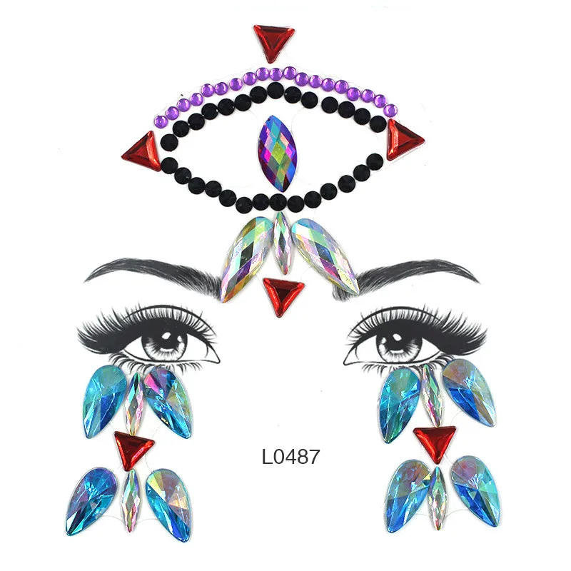 Fashion Women Jewels rhinestones DIY Acrylic Eye Stickers Face Temporary Tattoo Body Art Gems Festival Party | Украшения и
