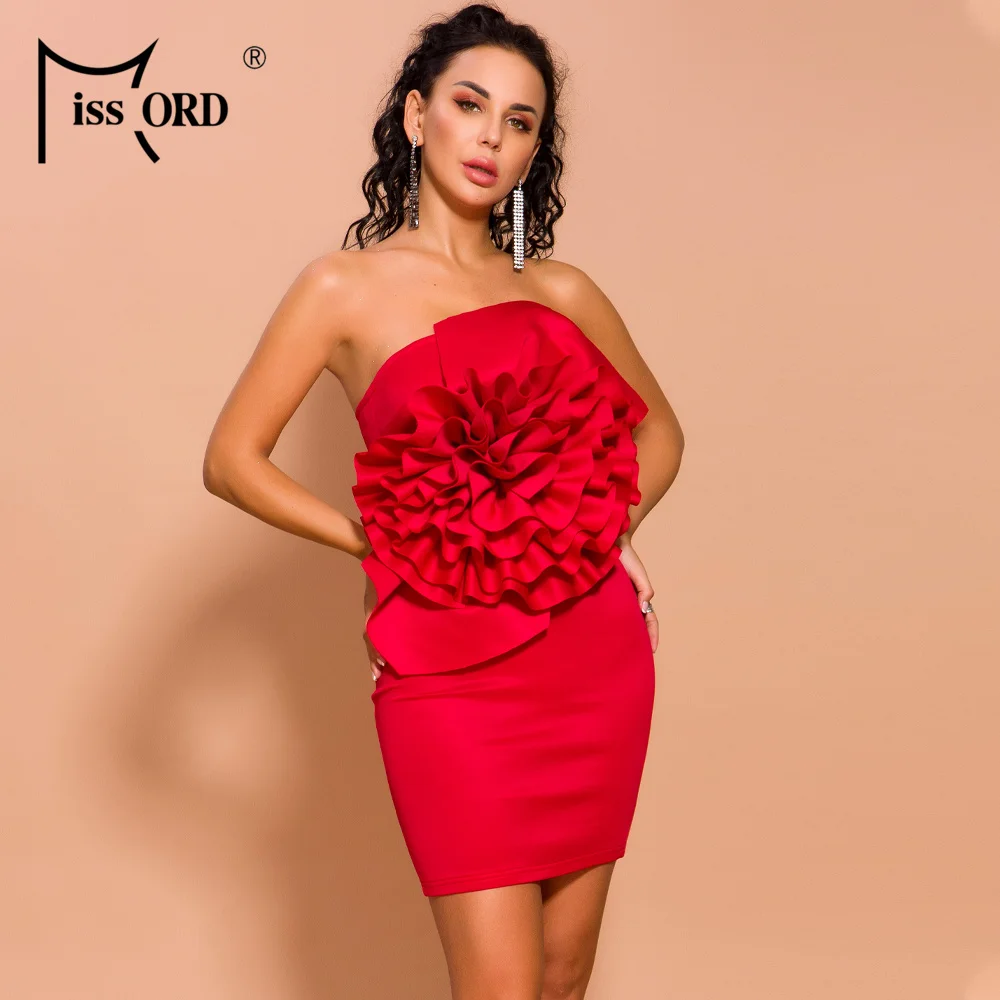 Missord Autumn and Winter Women Sexy Off Shoulder Backless Dresses Female Bodycon Flower Mini Dress FT19711