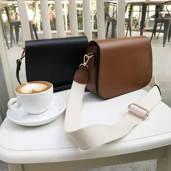 

2020 New Luxury handbags women fashion Shoulder Bags retro wide shoulder strap messenger bag purse Pu leather Crossbody Bags Sac