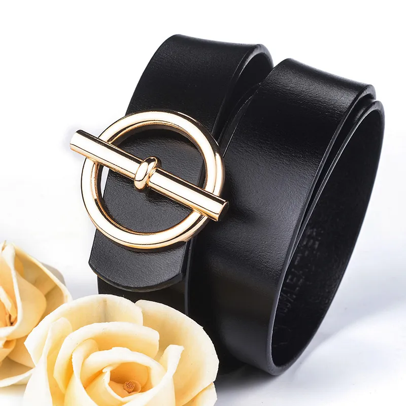 

top Genuine Leather Belt Round Metal Pin Buckle Circle Belts Fashion Belt 2.8 cm Wide Female Accessories Dress Belt for Girl