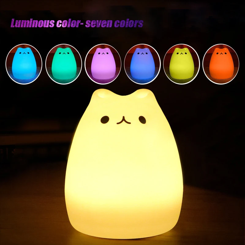 

Cat Nightlight Mini Cute Lamp Cartoon Pat Light Lamp Soft Silicone Nightlight Battery Operated Baby Toys Room Decor Bedroom Lamp