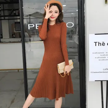 

Autumn Winter Ribbed Knit Christmas Sweater Women Pullover Long Sleeve Long Sweater Soft Female Thick Jumper Pull