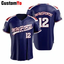 Полиэфир цифровая печать команда дизайн номер размера плюс синяя бейсбольная Футболка