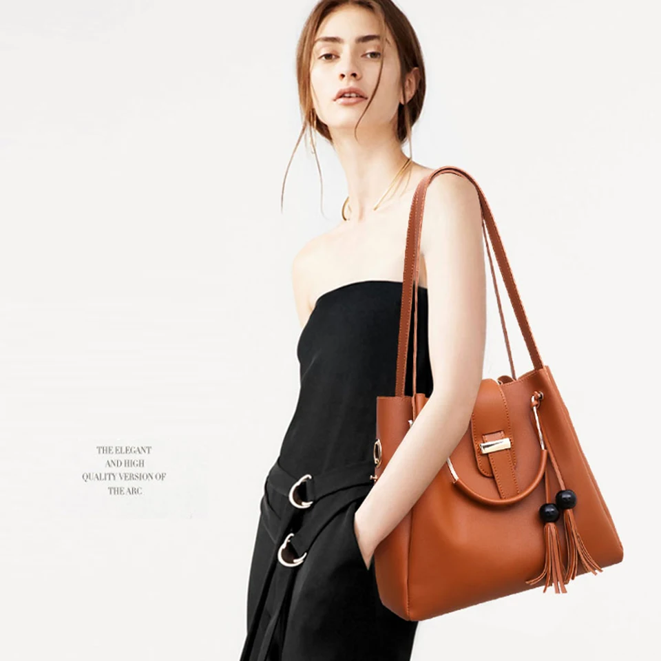 3pcs Women Bag Leather Handbag Fashion Brand Shoulder Crossbody Bags For Women Large Capacity Tassel Totes Bucket Composite Bag