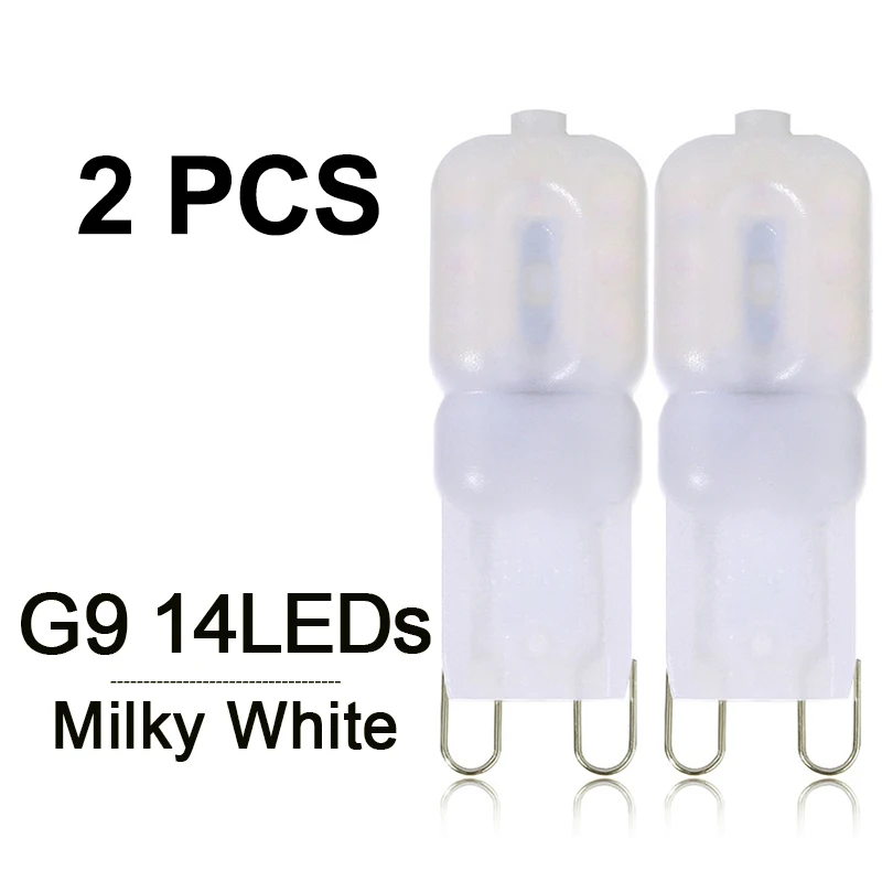 14LEDs G9 Milky 2pcs 2 шт./лот, G4 G9, светодиодный мини-светильник, светодиодный, переменный ток 220 В, постоянный ток, 12 В, SMD2835, прожектор, люстра, высокое качество, освещение, заменить галогенные лампы - Испускаемый цвет: 14LEDs G9 Milky 2pcs