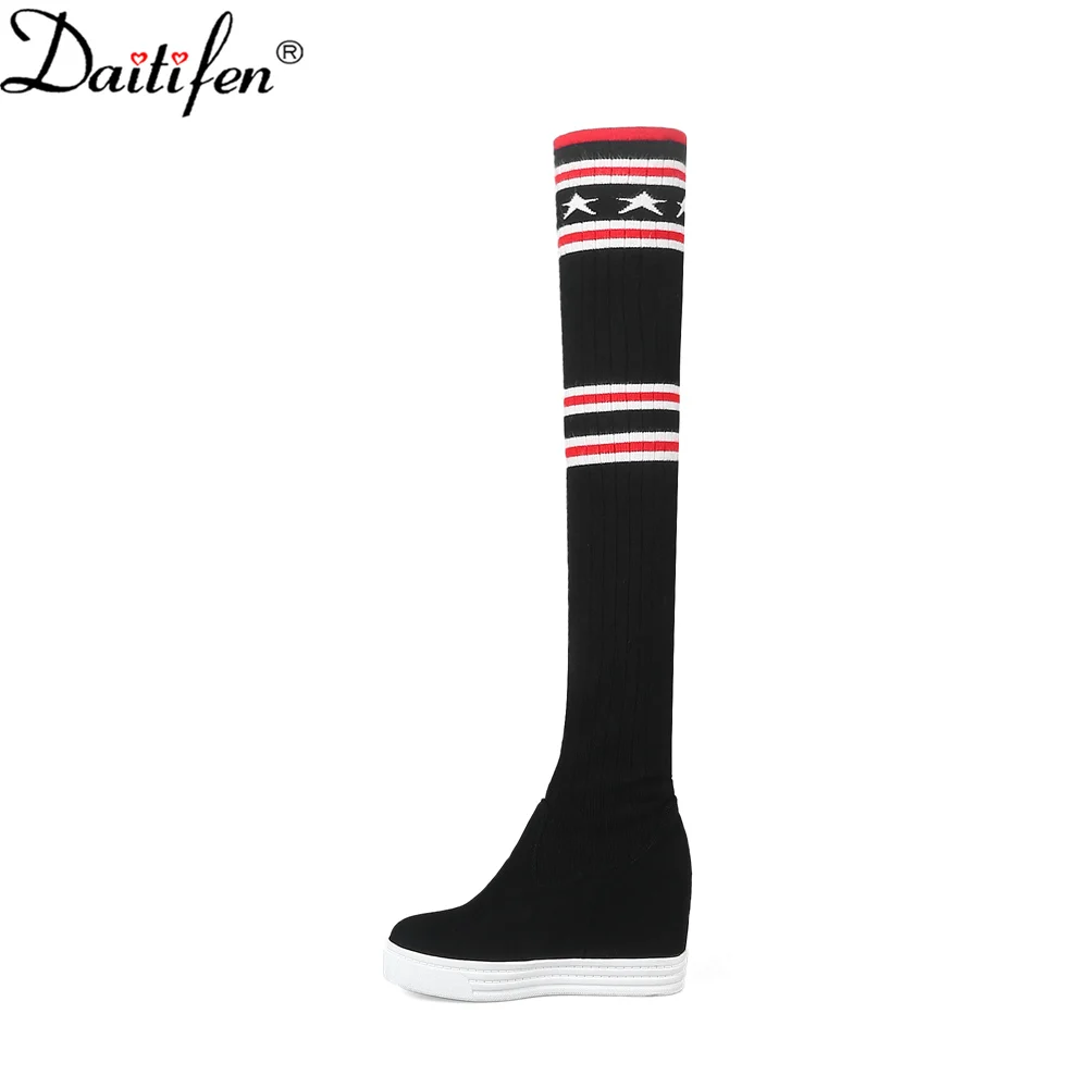 

Daitifen Brand Women Winter Over The Knee Boots College Platform Female Hidden Heel Shoes Mixed Colors Ladies Shoes Mixed Colors