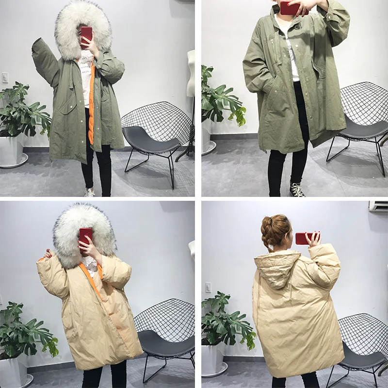 Большой натуральный мех енота 2020 новый длинный пуховик женский свободный теплый