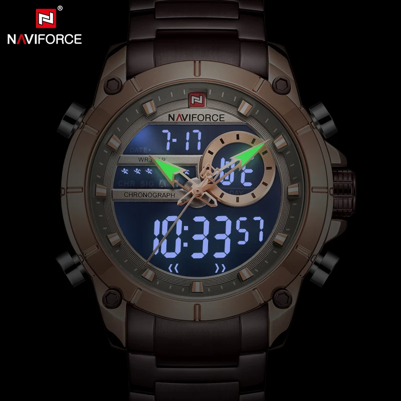 NAVIFORCE мужские часы Топ люксовый бренд полная сталь водонепроницаемые Мужские