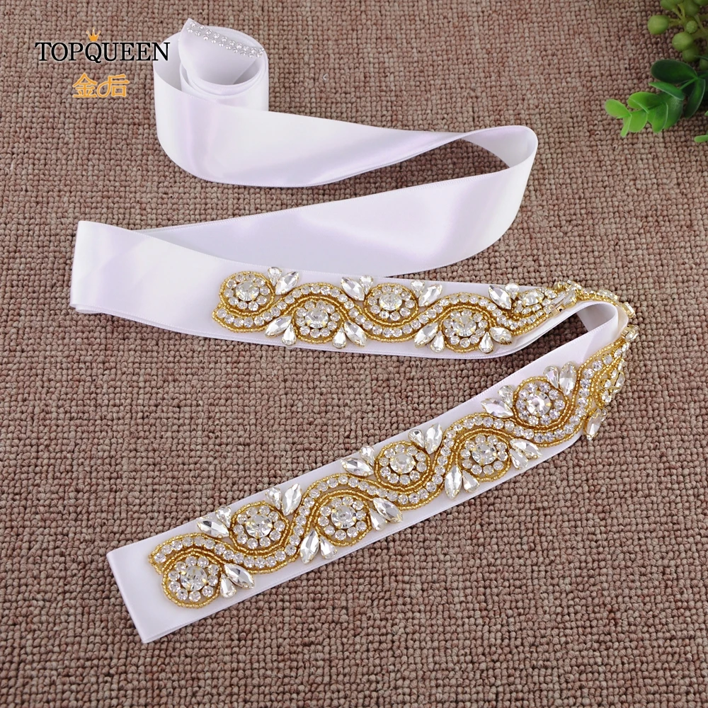 TOPQUEEN, S164-G, золотой пояс, Золотая лента для платья, золотые стразы, пояс для невесты, пояс для подружки невесты, коктейльное платье, пояс
