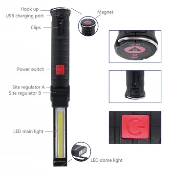 

Flashlight Torch USB Rechargeable LED Work Light Magnetic COB Lanterna Hanging Hook Lamp For Outdoor Camping