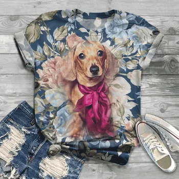 

T-shirt Women Short Sleeve 3D Dog Animal Printed O-Neck Tops Tee Blusas 2020 Camisetas Muje Harajuku футболка женская летняя