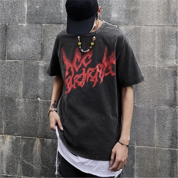 

Hip Hop Oversize Men 100% Cotton Tshirt Tops Tees Graffiti Print Letter High Street Vintage Women T-Shirts Camisetas Hombre