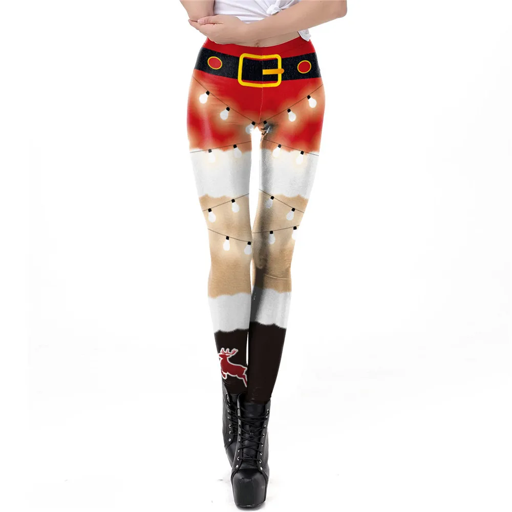 PTYGO Рождество Косплей эльфийские Леггинсы для женщин карнавал костюм ремни лампы печатных брюки леггинсы фестиваль подарки
