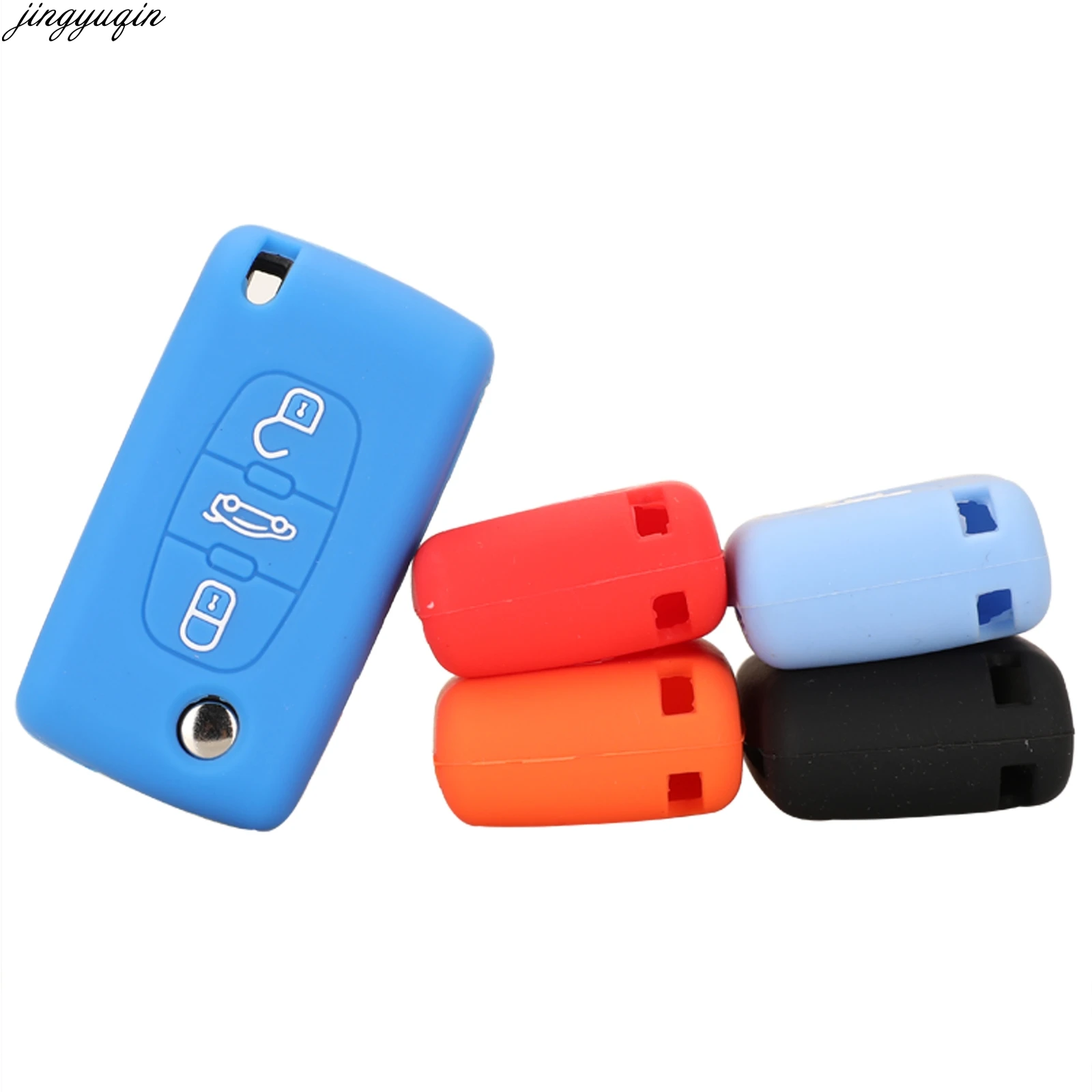 Jingyuqin Silicone Remote Car Flip Key Case Cover For Peugeot 307 308 407 Citroen C3 C4 C6 Xsara Picasso Berlingo 3 Buttons