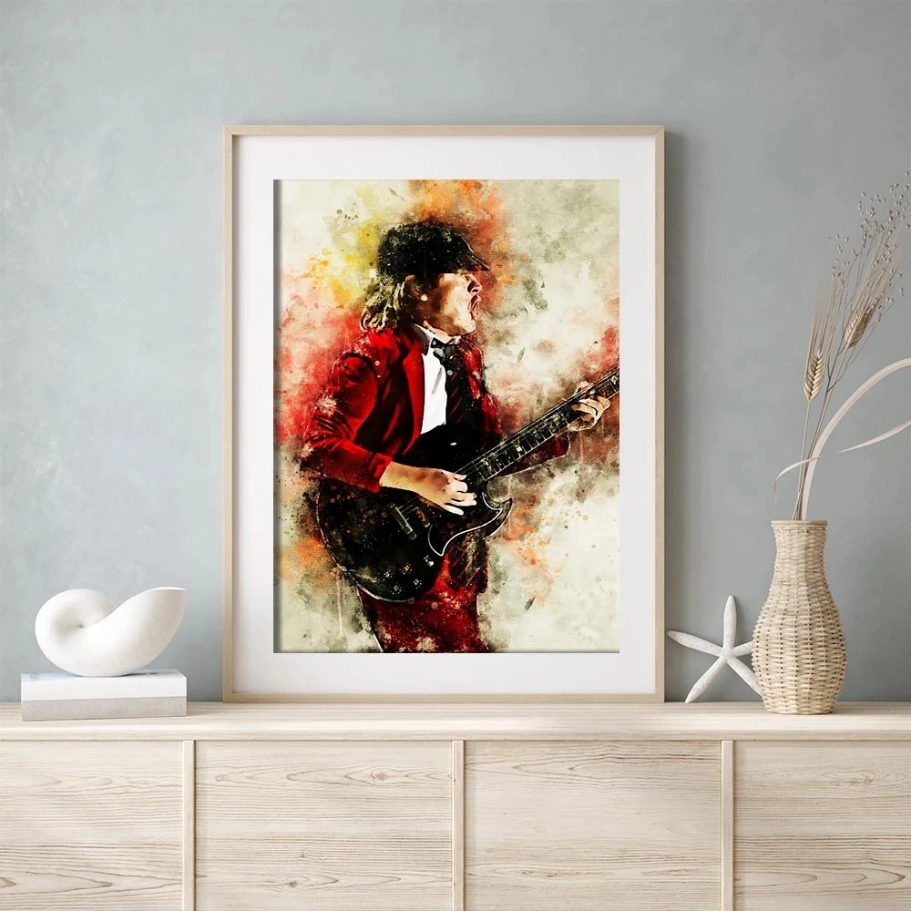 Angus Young AC DC Guitarist Artwork Printed on Canvas – CanvasPaintArt