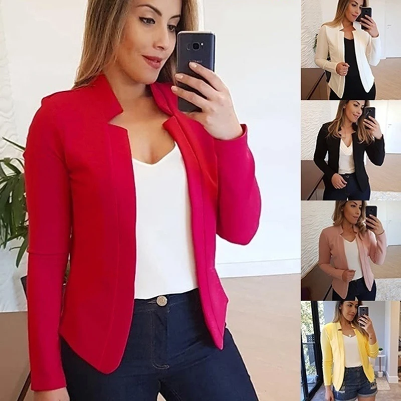 Multiple colour Women Blazer 2020 Leisure Blazers Lady Office Work Suit Pockets Jackets Coat Slim Women Blazer Femme Jackets