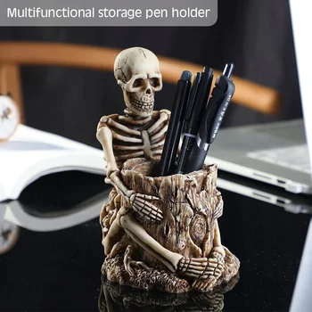 

Retro Skull Desktop Pen Holder Creative Hook Storage Bucket Makeup Brush, Pencil Case, Home Desk Organizer, Decoration