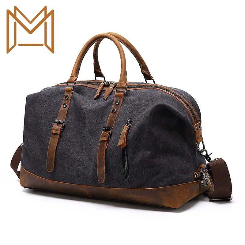 

Canvas Crazy Horsehide Travelling Bag Genuine Leather Luggage Bag Single Shoulder Portable Bodybuilding Package