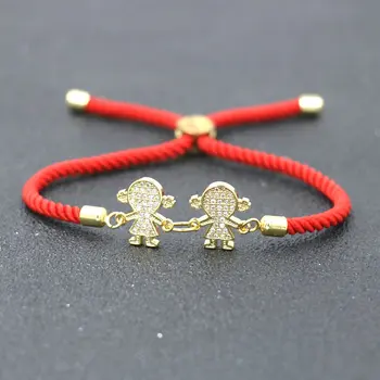 

Charm Cute Copper Inlay Zircon Crystal Two Boys Two Girls Bracelet Lucky Red Rope Thread Adjustable Bracelets For Women Jewelry