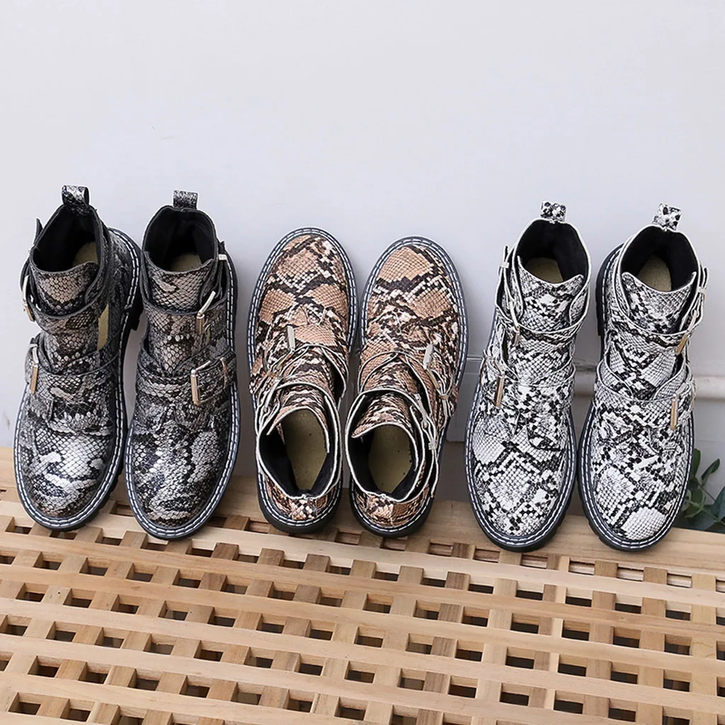 Size35-43 ботильоны с круглым носком на квадратном каблуке женская пикантная повседневная обувь, Пряжка Леопард женские модные Нескользящие ботинки на низком каблуке