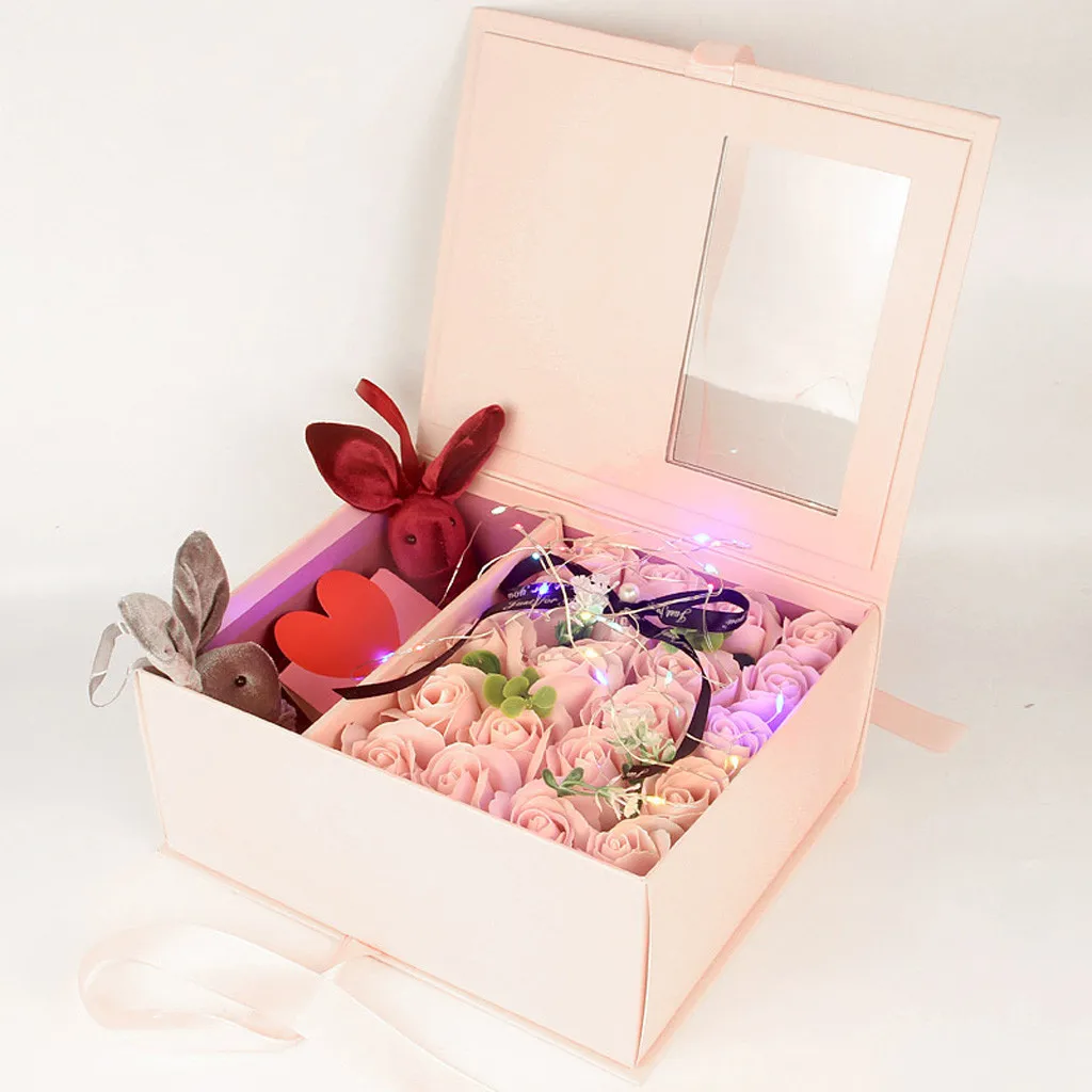 

20pc Valentine's Day DIY Soap Flower Gift Rose Box Bath Body Petal Bouquet Wedding Festival Gift 2*Rabbit 1 into Lantern F1211