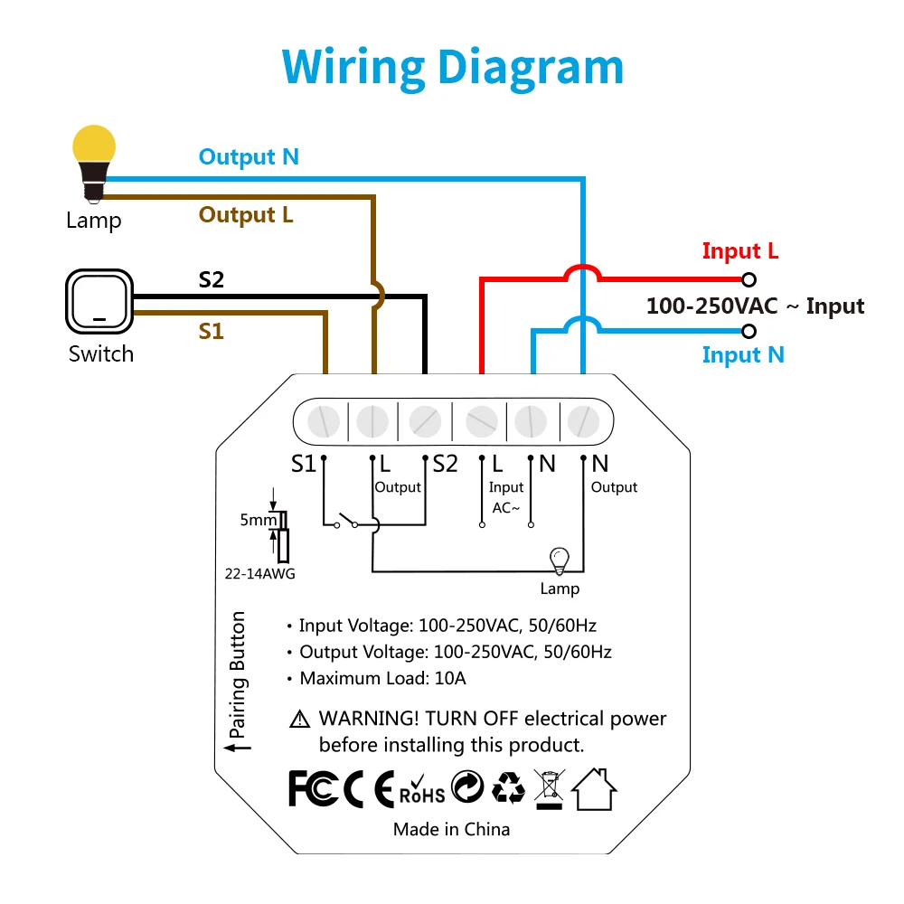 Interrupteur WiFi pour éclairage à câblage 2 fils (sans neutre) compatible  app Tuya Smart Life, Nest, Alexa, Siri Shortcuts 