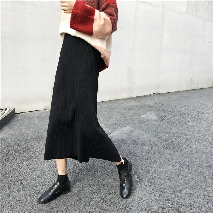 Make 4268# qiu dong bi into the joker knitted skirts side split bar package hip skirt of tall waist pit