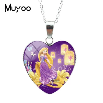 

New Arrival Long Hair Princess Rapunzel Fairy Tale Story Heart Pendants Necklace Rapunzel Princess Jewelry Heart Necklace HZ3