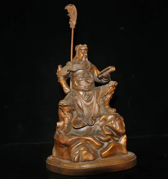 

wedding decoration China Boxwood wood carve Ancient Dragon Guangong Guan Gong Yu Warrior God Statue