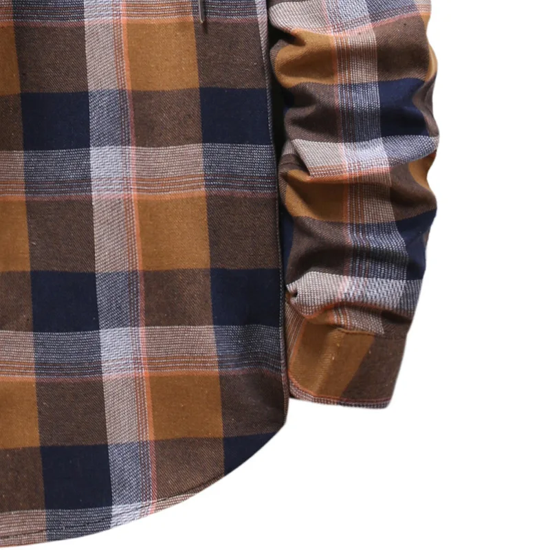 Men's Fashion Long Sleeve Stitching Plaid Hooded Shirt Spring/Autumn Casual Thin Jacket Street Style Retro Shirt Button Up Shirt