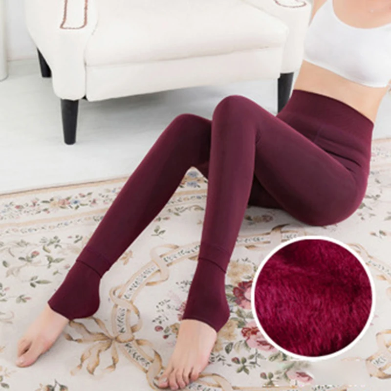 

Women Winter Leggings Plus Velvet Thick Leggings Solid Color Warm Slim Stretch Leggings High Waist Large Size Women Leggings