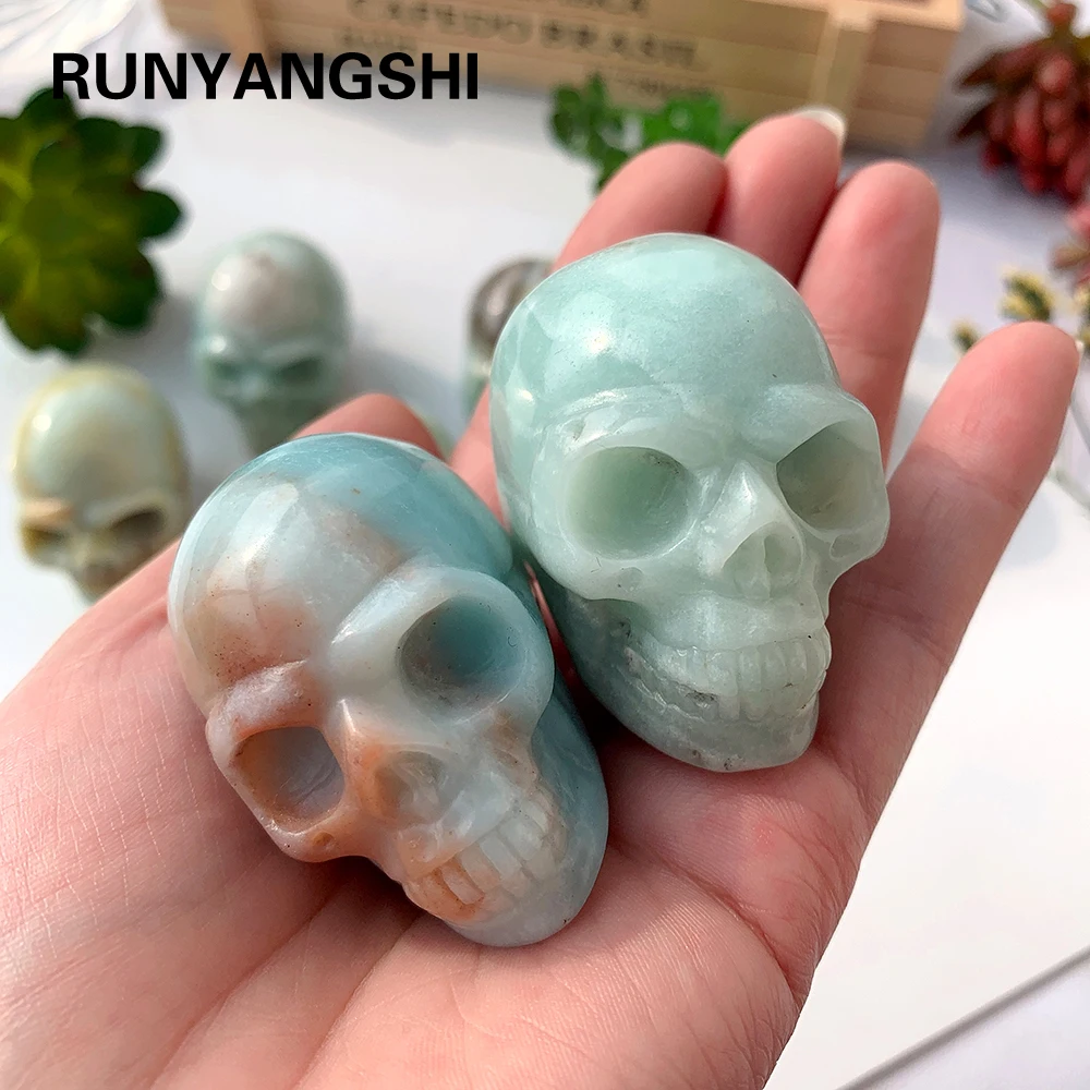 Runyangshi череп из натурального хрусталя украшения amazonite 2-дюймовый Дред кварцевый