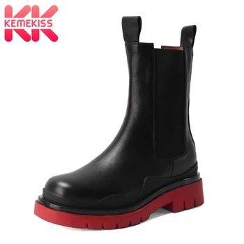 

KemeKiss Women Short Boots Real Leather Fashion Platform High Heel Winter Shoes Woman Warm Boot Casual Daily Footwear Size 34-41