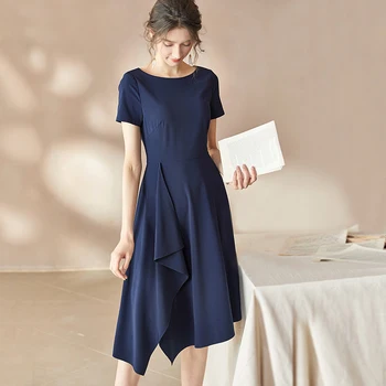 

Classic Vintage Office Dresses For Ladies Elegant O Neck Short Sleeve Summer Dress Women Ruffle Work Casual Vestidos Plus Size