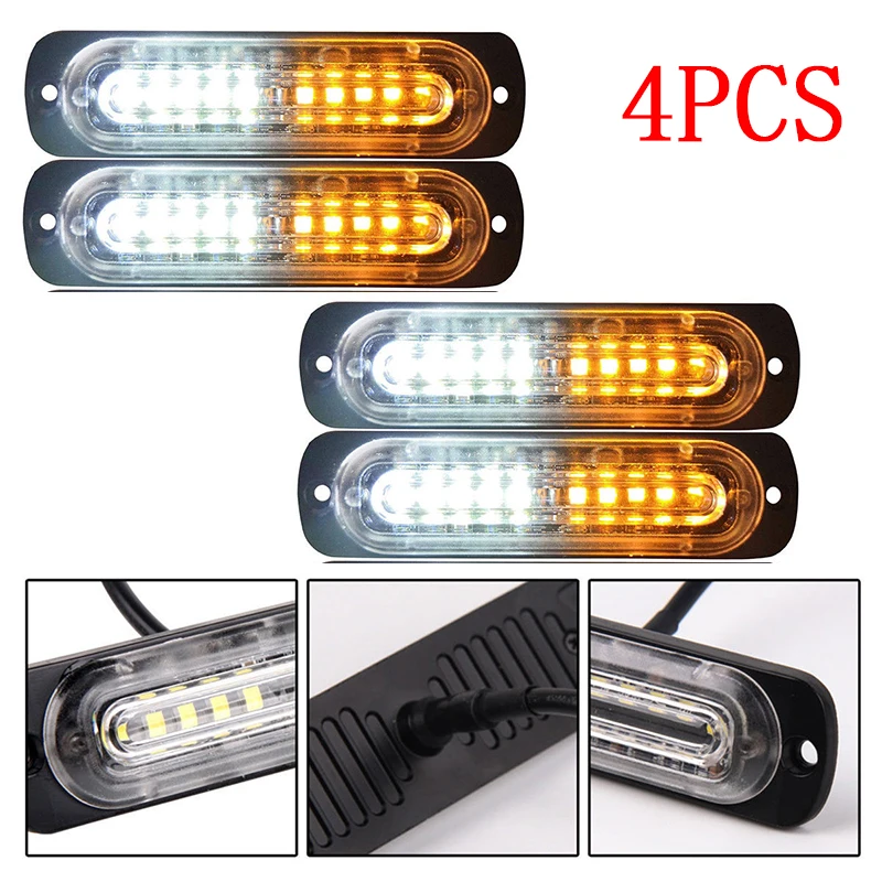 Прочный 4 шт. цвета: белый/желтый 10LED автомобиль грузовик Маяк Предупреждение флэш-стробирующий световой сигнал предупредительный сигнал
