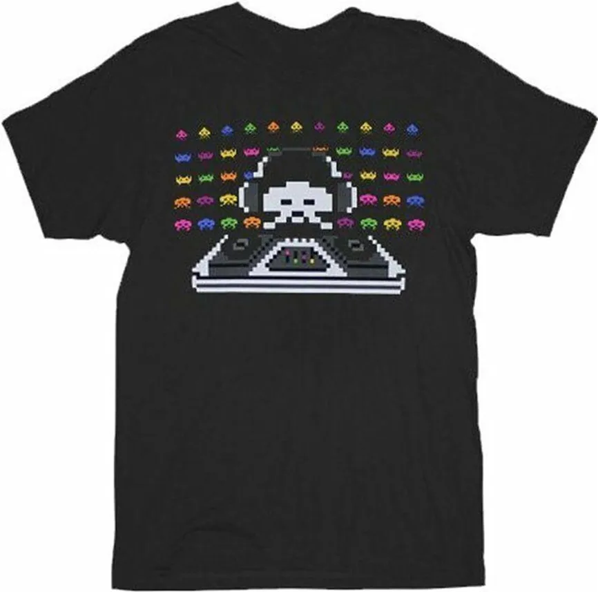 

Adult Men'S Arcade Video Game Space Invaders Cosmic Dj Black T-Shirt Tee New Unisex Funny Tee Shirt