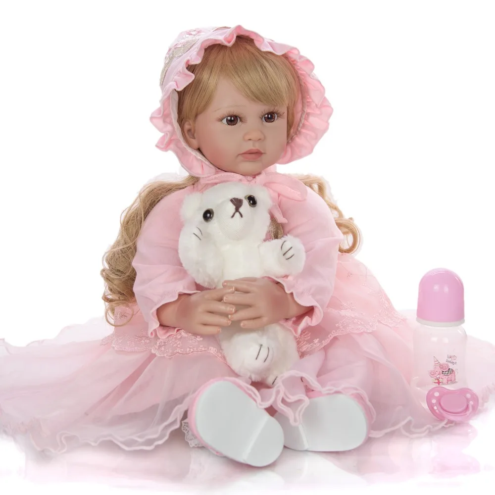 

KEIUMI 24 Inch Elegant Reborn Baby Girl Doll 60 cm Soft Vinyl Cloth Body Princess Doll Lifelike Boneca Reborn bebe Kids gift toy