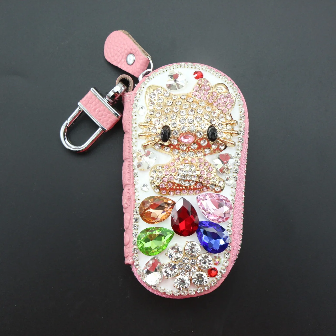 Модный Блестящий Кристалл Стразы брелок Hello Kitty флакон духов Автомобильный ключ сумка высокого класса Дамский Кожаный Автомобильный брелок кошелек - Цвет: Style2