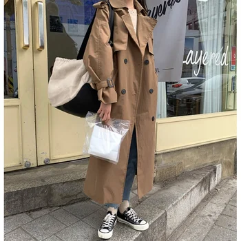 

Mid-Length Loose-Fit Fashion Women Trench Coat Casual Double Breasted Female Windbreaker Korean Style Lapel Coat With Belt
