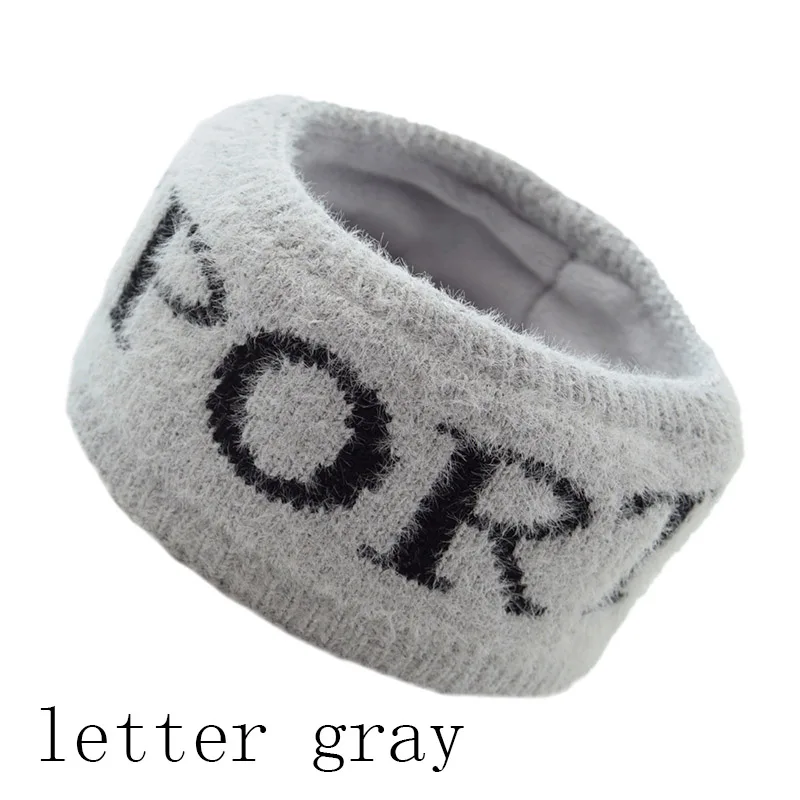letter gray Зимняя Толстая Теплая повязка для волос, Женская повязка на голову с леопардовым принтом, эластичный тканый обруч для волос, тюрбан, Теплый головной убор для девочек - Цвет: letter gray