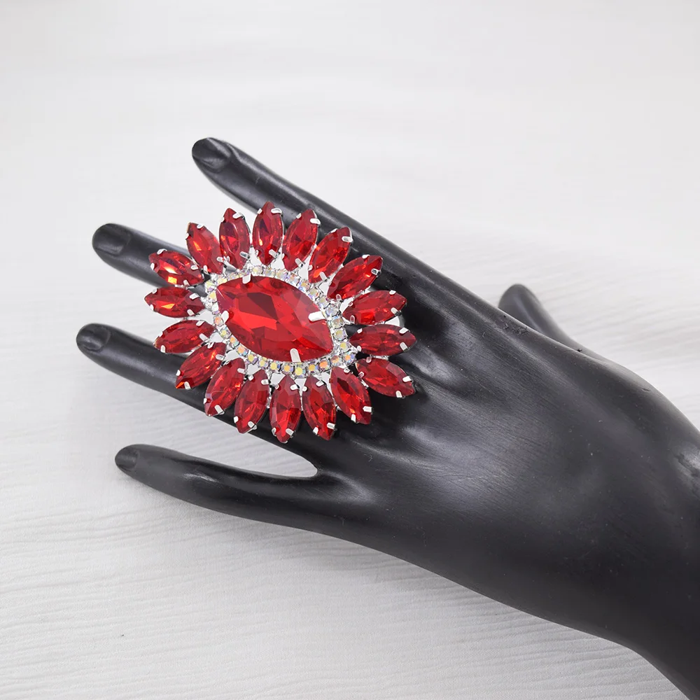Women Adjustable Ring 5.2*7.3cm Oval Big wedding jewelry crystal rhinestones women adjustable ring