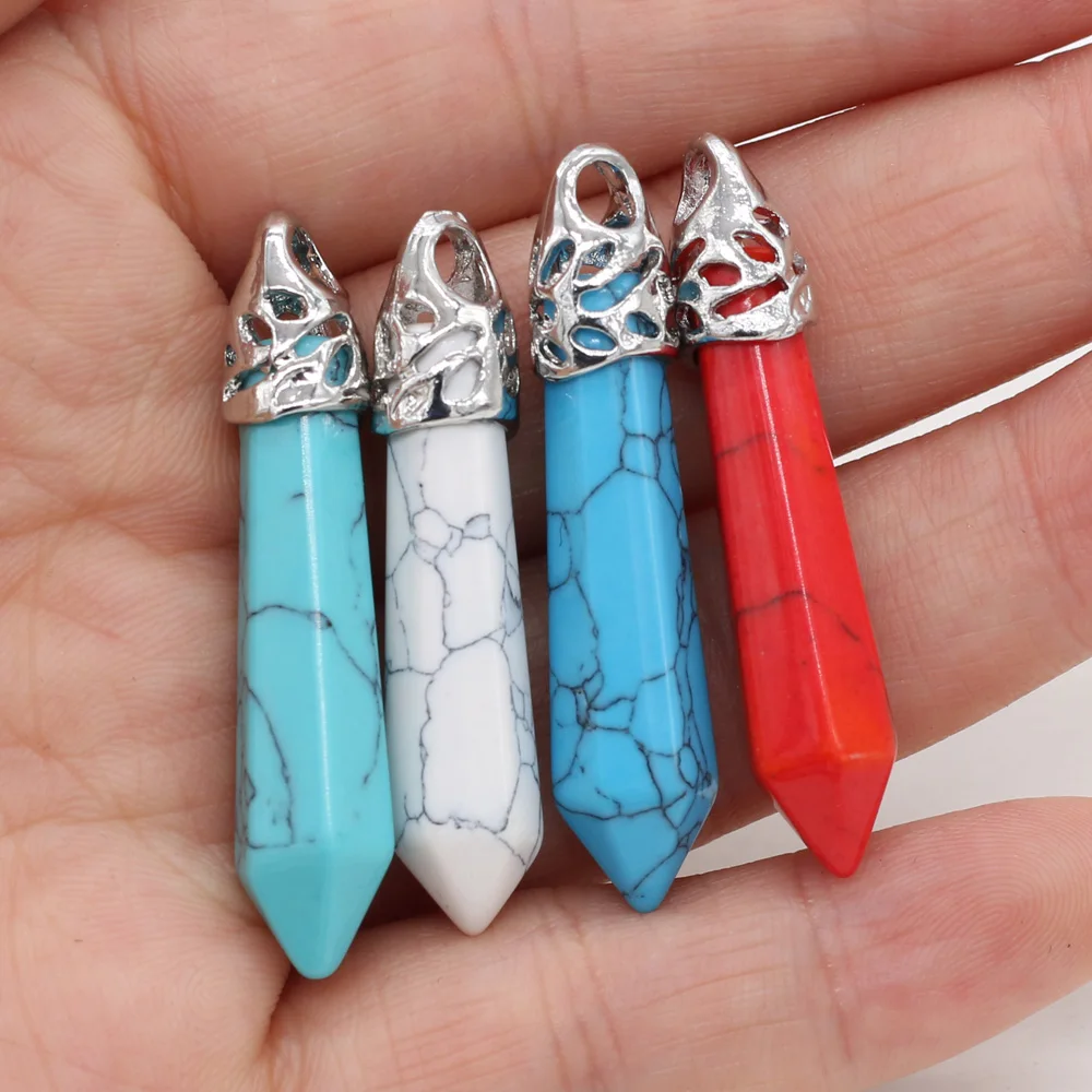 

3PCS Synthetic Colored Turquoise Hexagonal Prism Pendant Jewelry Making DIY Necklace Earrings Accessories Gift