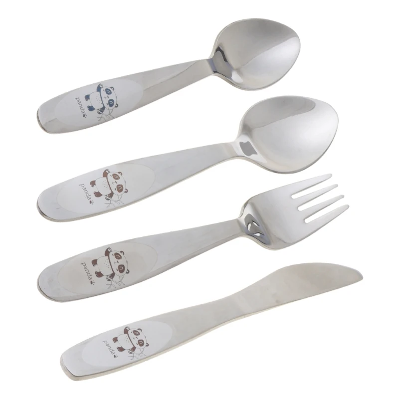 4PCS/pack 304 Stainless Steel Kid Cutlery Cartoon Pattern Carving Children Tableware Western-style Spoon Fork Set Baby Flatware