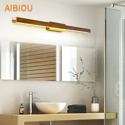 AIBIOU современный 220V светодиодные Настенные светильники для спальни Скандинавское деревянное зеркало бра Длинная форма настенный