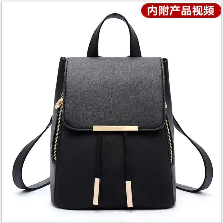 

Shoulder WOMEN'S Bag 2019 New Style Double Zipper Iron Edge Drawstring Flip Pu Korean-style Backpack Fashion Lady Bag