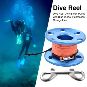 

20-50m Brass Clip Wreck Scuba Dive Reel Diving Icon Pulley With Blue Wheel Fluorescent Orange Line